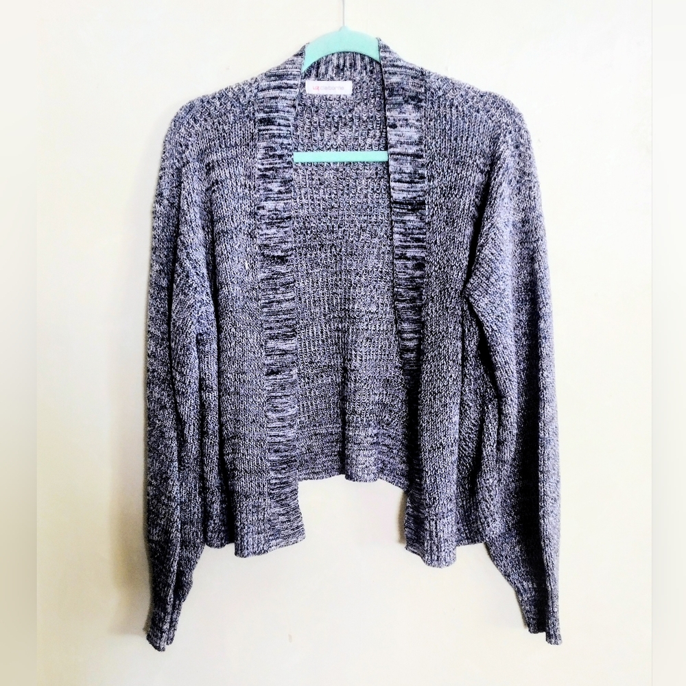 Women's Navy And White Open-Front Sweater